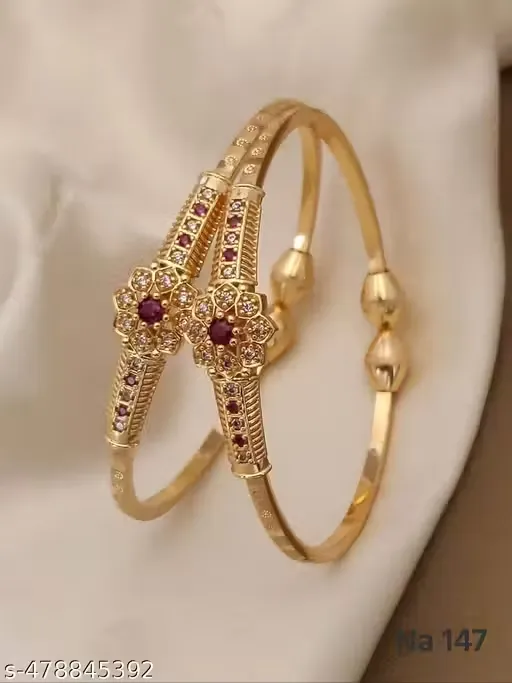 Elegant Floral Red Stone Adjustable Kada Set