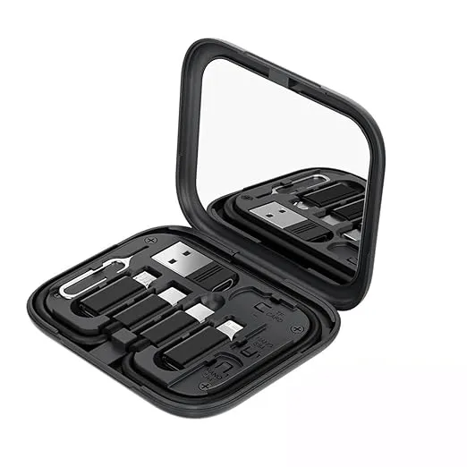 Portable 5-in-1 Multi-Cable Travel Kit with Storage Case, USB 3.0 and Type-C Compatible, 6 Charging Cables for , Micro USB, Type-C Devices, Black