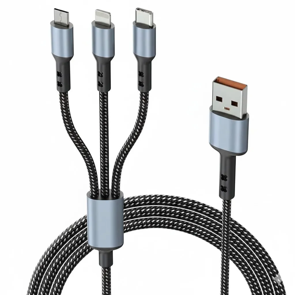 3-in-1 Multi Fast Charging Cable – 3A Nylon Braided 1.5M Cable with Type-C &amp
