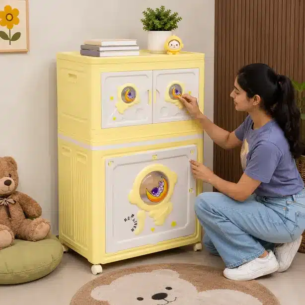 Kids Space-Themed Multi-Layer Storage Cabinet with Wheels