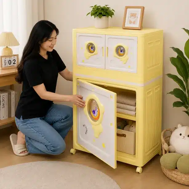 Kids Space-Themed Multi-Layer Storage Cabinet with Wheels