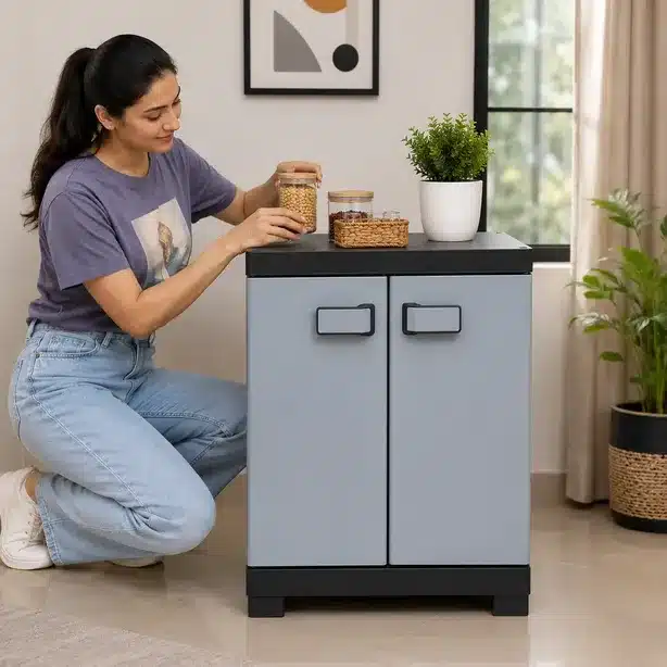 Compact Double Door Storage Cabinet Organizer