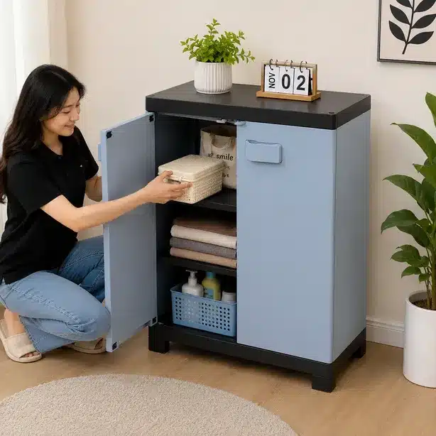 Compact Double Door Storage Cabinet Organizer