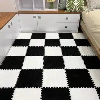 Luxury Checkered Plush Interlocking Floor Mat Set