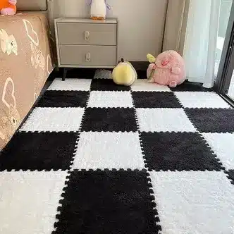Luxury Checkered Plush Interlocking Floor Mat Set