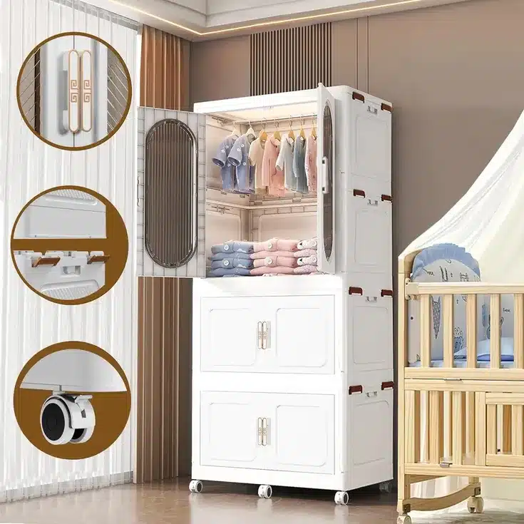 Premium Foldable Baby Wardrobe Storage Cabinet with Wheels & Hanging Section