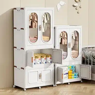 Premium Foldable Baby Wardrobe Storage Cabinet with Wheels & Hanging Section