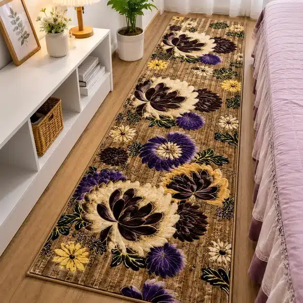 Luxury Floral Plush Bedside Floor Mat & Carpet Runner