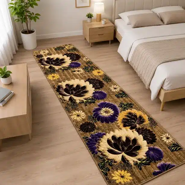 Luxury Floral Plush Bedside Floor Mat & Carpet Runner