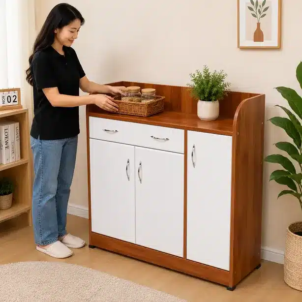 Multi-Purpose Wooden Finish Kitchen Storage Cabinet