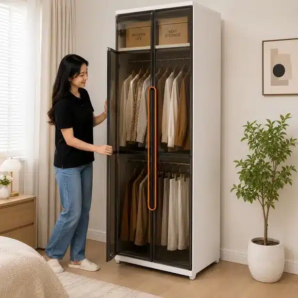 Premium Slim Glass Door Kitchen Storage Cabinet