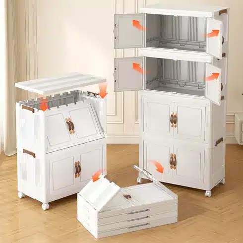 Foldable Multi-Layer Storage Cabinet Organizer with Wheels
